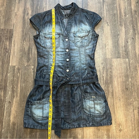 Women’s Blue Denim Acid Wash Mini Dress With Belt Size S - Picture 13 of 13